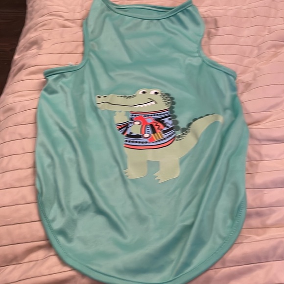 Green dinosaur 🦖 shirt dog xl my dog is 28 pounds it’s loose on him puppy - Picture 3 of 6